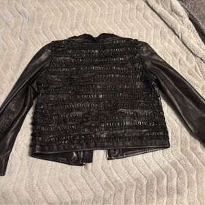 Black Isabel Marant Étoile Ruched Leather Moto Jacket Ruffled Leather Jacket